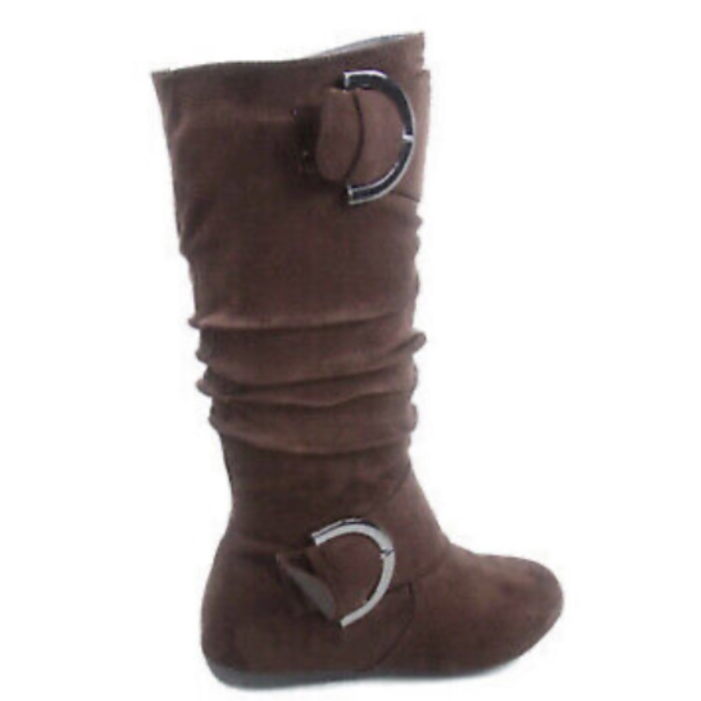 Vintage Rider Slouchy Buckle Faux Suede Leather Dark Brown Knee High 5.5